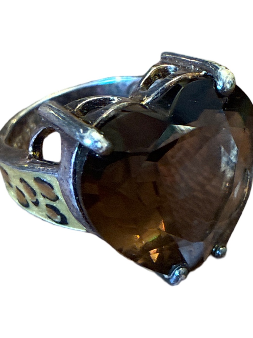 Heart-Shaped Brown Smoky Quartz Ring in Silver-Tone Setting - Women Jewelry